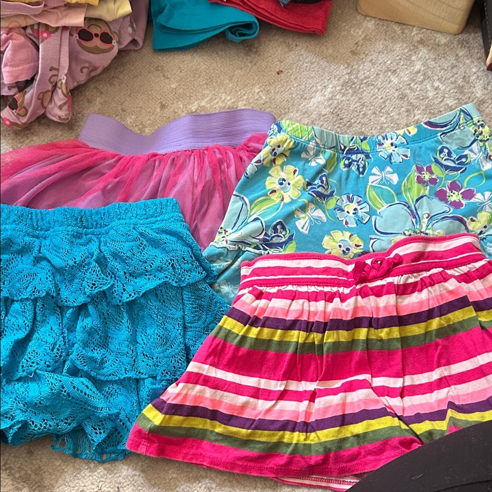 Girls Pink & Multicolor Striped Skort - Comfortable Kids Bottoms.  Set of 4